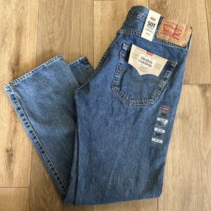 Levi's 501 Original Fit Button Fly Blue Jeans 36x30 Straight Leg Med‎ Wash*